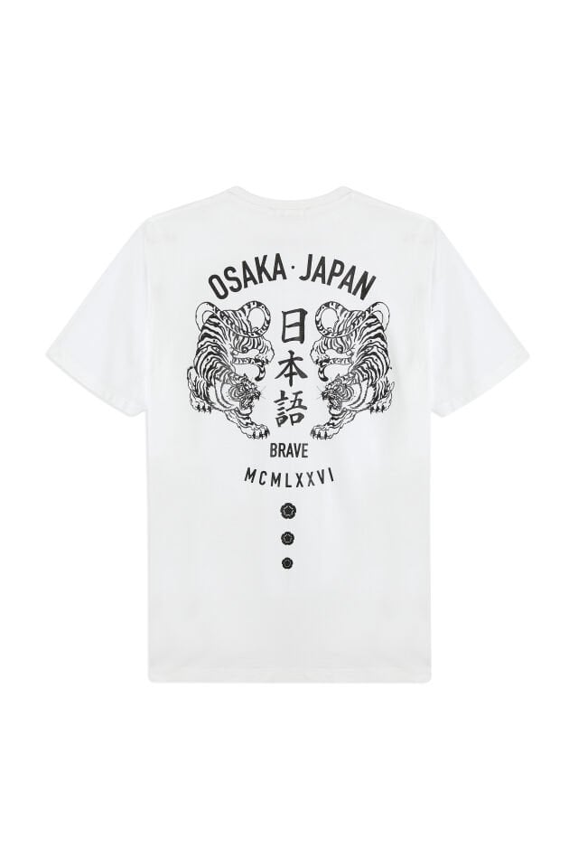 OSAKA JAPAN baskılı unisex t-shirt L - Beyaz