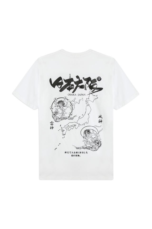 OSAKA MAP baskılı unisex t-shirt Beyaz - L