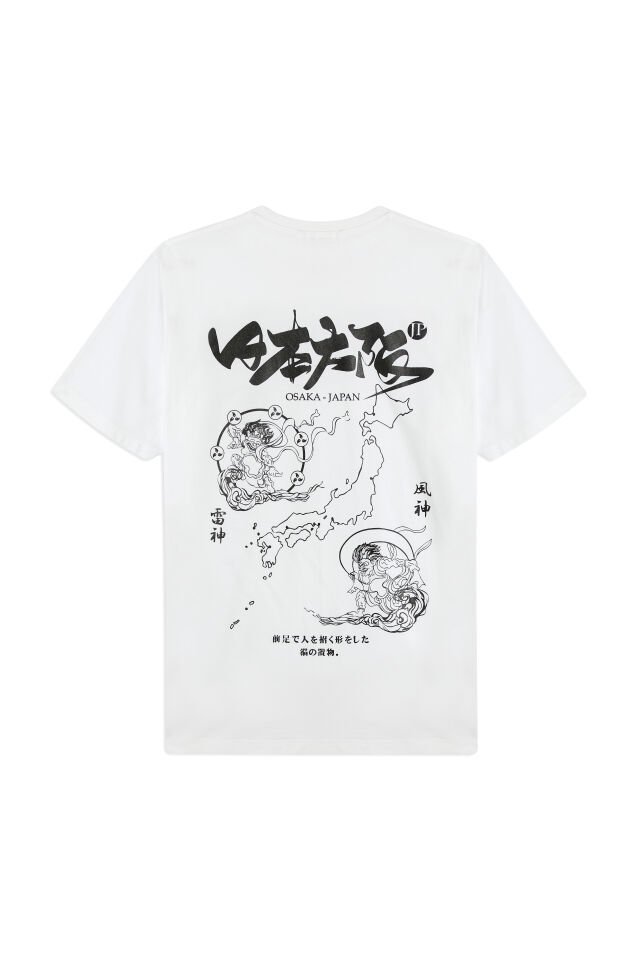 OSAKA MAP baskılı unisex t-shirt Beyaz - XL