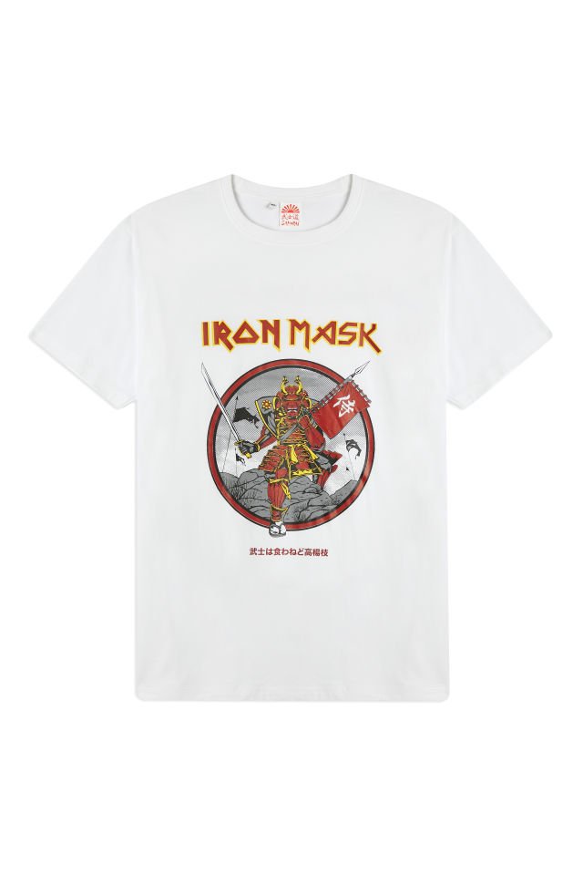 IRON MASK baskılı unisex t-shirt XXL - Beyaz