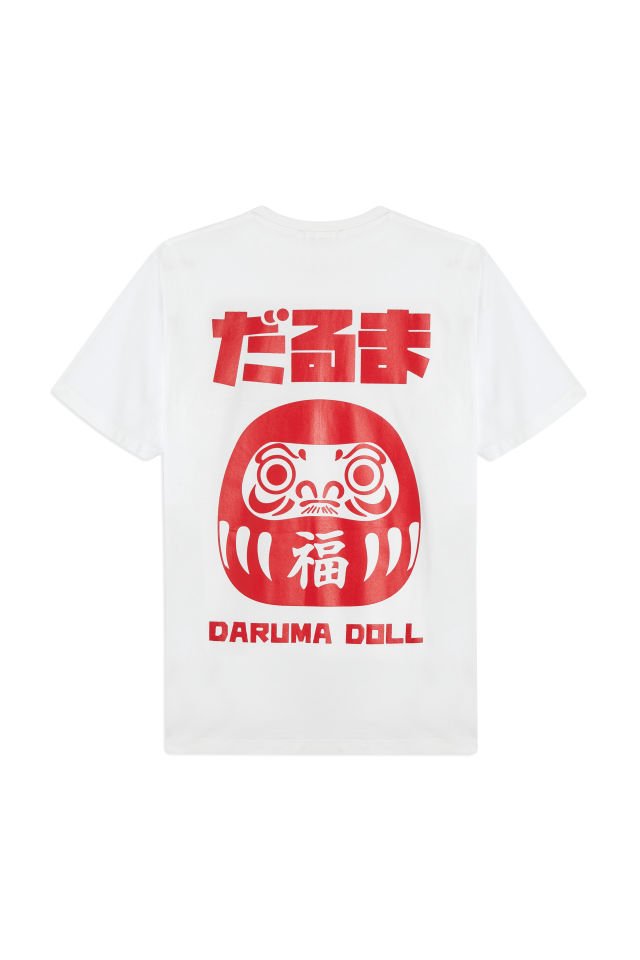 DARUMA DOLL baskılı unisex t-shirt L - Beyaz