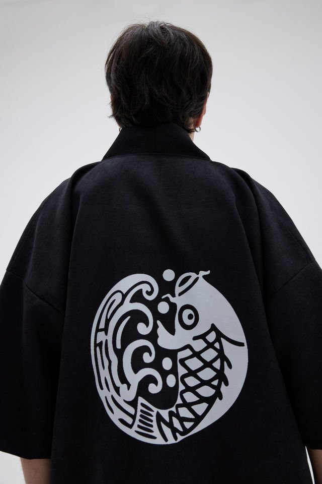 KOI FISH baskılı Hanten HAPPI unisex ceket