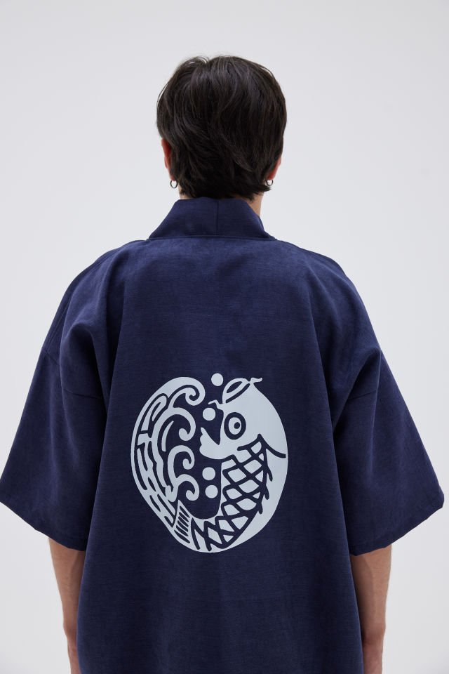 KOI FISH baskılı Hanten HAPPI unisex ceket Tek Beden - Lacivert